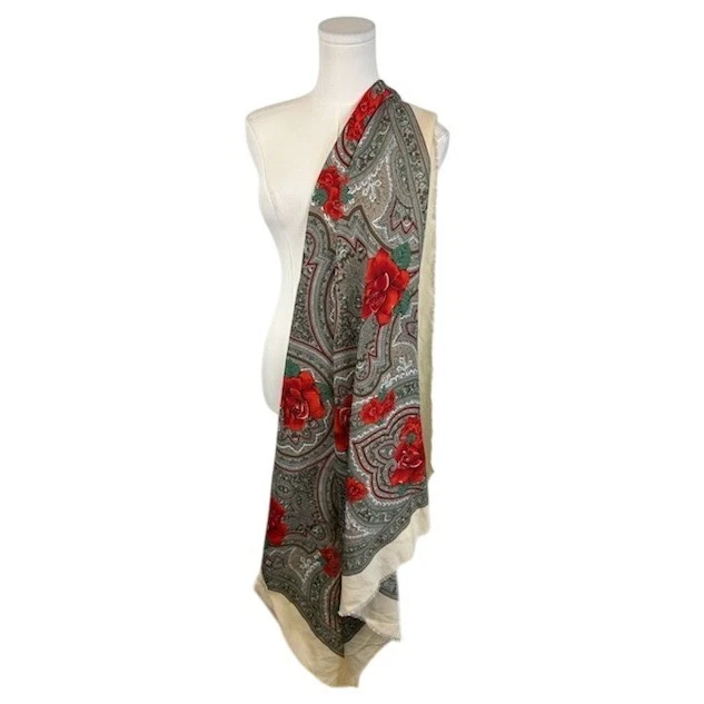 Franco Laurenti Scarf Shawl Wrap Paisley Floral Red Rose Oversized 44"x44"