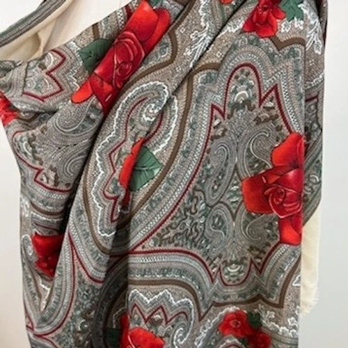 Franco Laurenti Scarf Shawl Wrap Paisley Floral Red Rose Oversized 44"x44" - Image 3