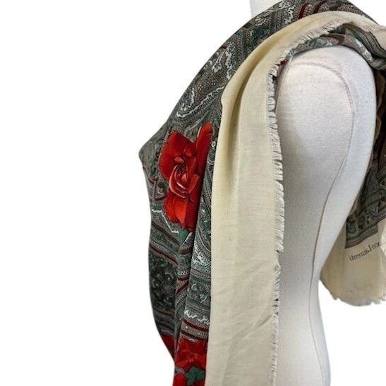 Franco Laurenti Scarf Shawl Wrap Paisley Floral Red Rose Oversized 44"x44" - Image 4