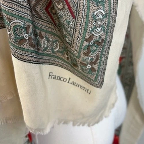 Franco Laurenti Scarf Shawl Wrap Paisley Floral Red Rose Oversized 44"x44" - Image 5