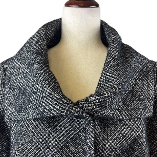 Talbots Womens Black & White Plaid Tweed Wool Blend Coat Jacket Blazer Size 14W - Image 2