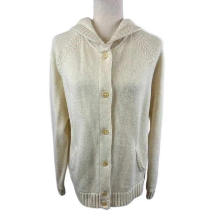 Lauren Ralph Lauren Sweater Women's Size Large Cashmere Wool Cream Hood Cardigan