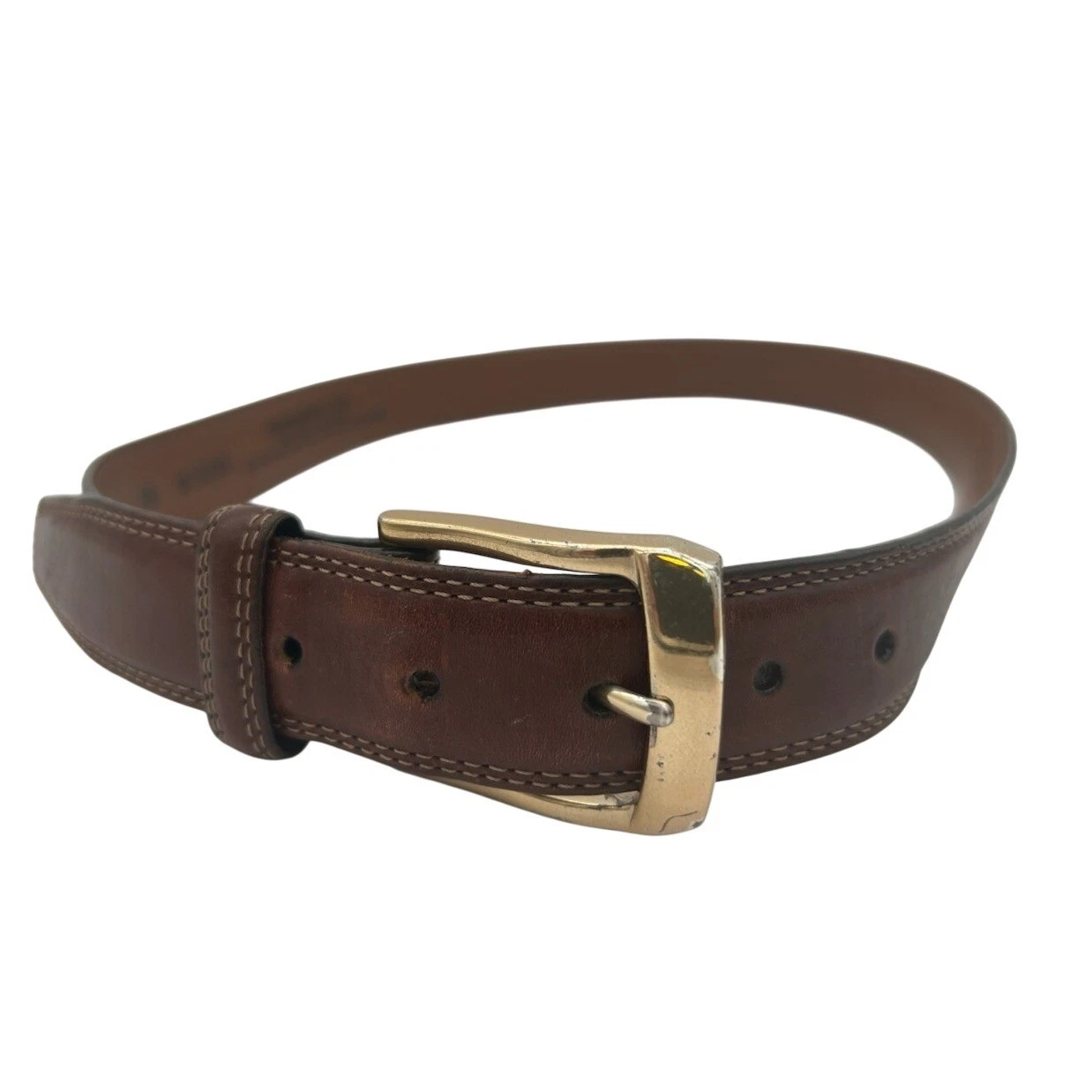 Brighton Brown Leather Belt Gold Buckle Handcrafted in USA Size 36 Mens