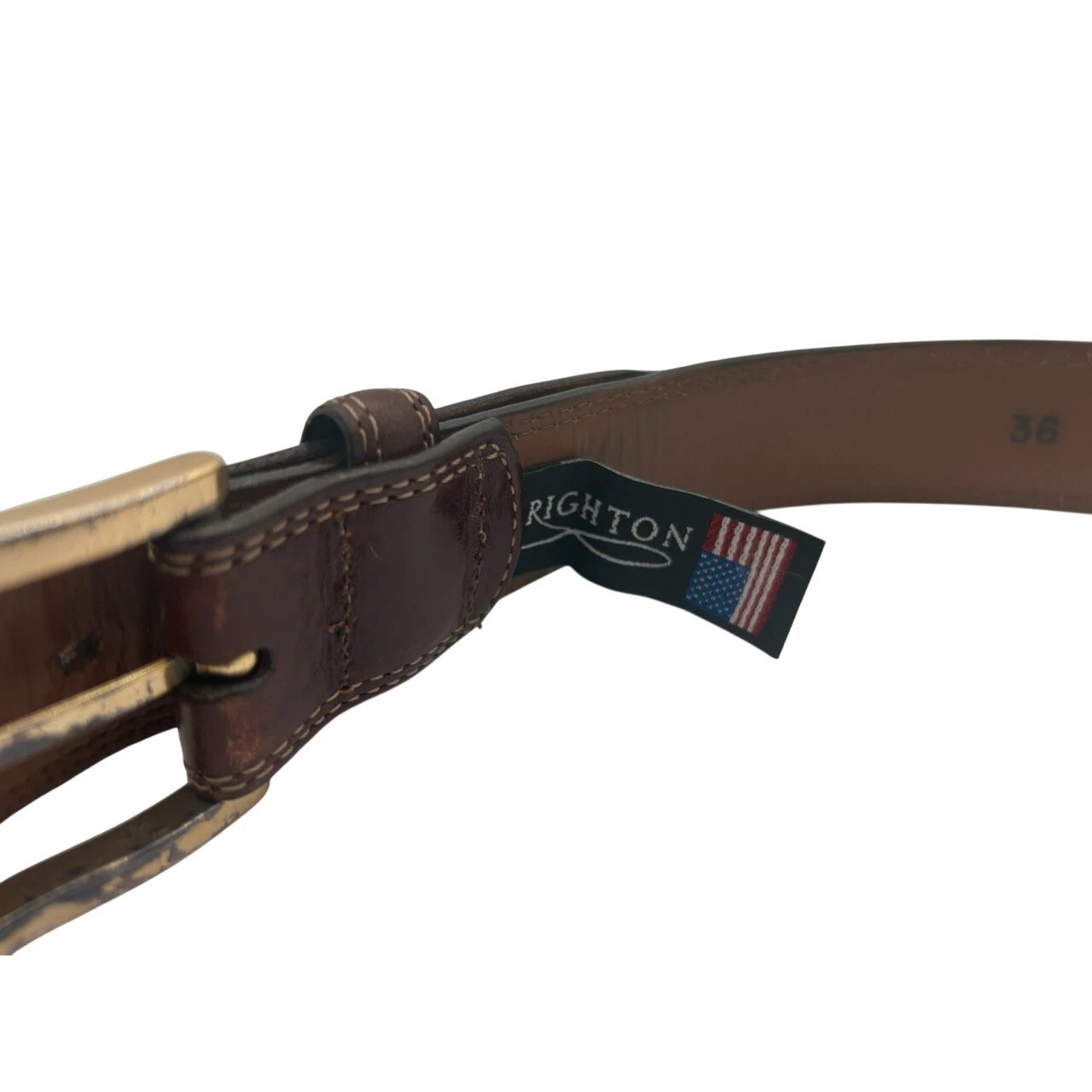 Brighton Brown Leather Belt Gold Buckle Handcrafted in USA Size 36 Mens - Image 3