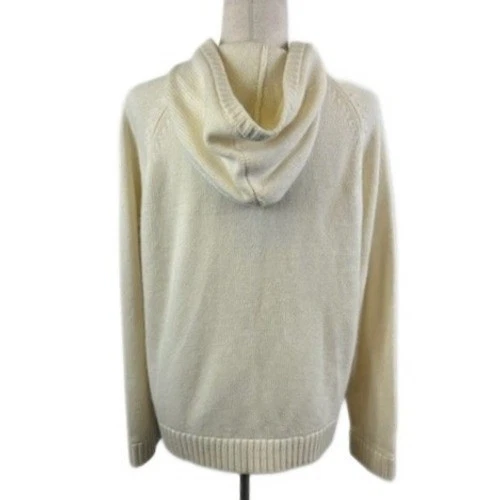 Lauren Ralph Lauren Sweater Women's Size Large Cashmere Wool Cream Hood Cardigan - Image 3