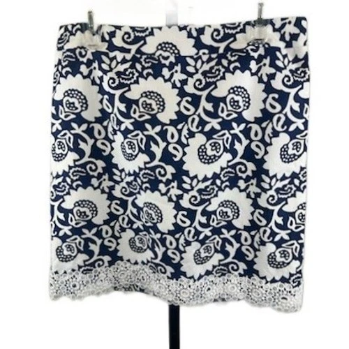 NWT Talbots Women's Navy White Print Eyelet Hem Cotton Blend Skirt Size 10 - Image 2