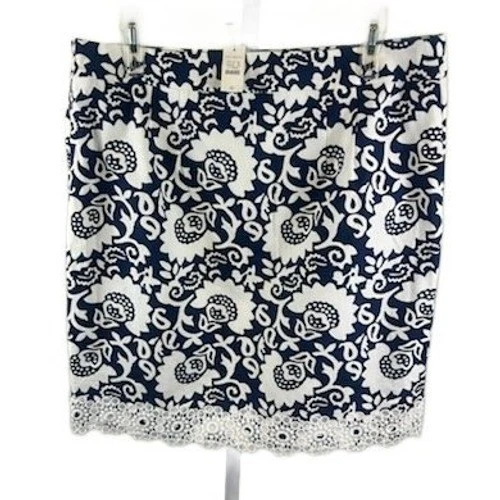 NWT Talbots Women's Navy White Print Eyelet Hem Cotton Blend Skirt Size 10 - Image 3