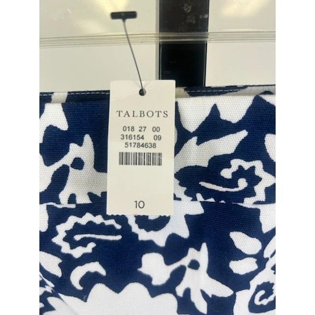 NWT Talbots Women's Navy White Print Eyelet Hem Cotton Blend Skirt Size 10 - Image 4
