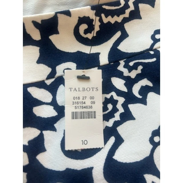 NWT Talbots Women's Navy White Print Eyelet Hem Cotton Blend Skirt Size 10 - Image 5