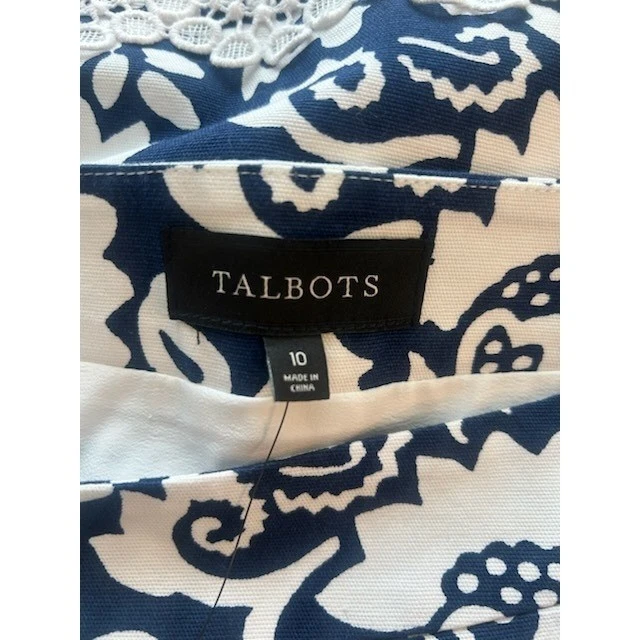 NWT Talbots Women's Navy White Print Eyelet Hem Cotton Blend Skirt Size 10 - Image 6