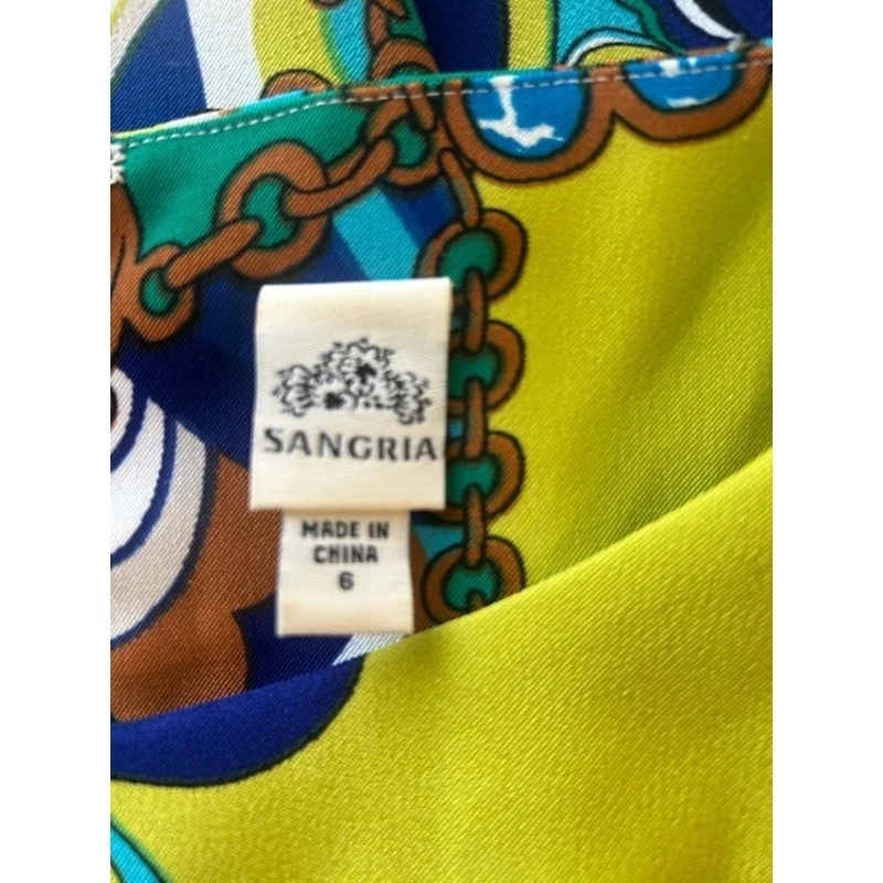 Sangria Scuba Mini Dress Tunic Multicolor Geometric 3/4 Sleeve Keyhole Size 6 - Image 3