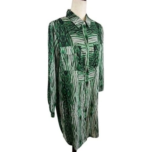 Derek Lam for Design Nation Green Abstract Print Shirt Dress Topper Size Large - Image 2