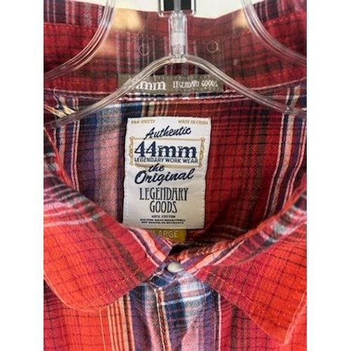 44mm Legendary Goods Mens Button Up Plaid Western Shirt Red Pearl Snap Size XL - Image 4