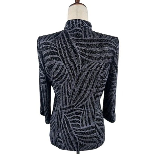 Alex Evenings Black Silver Jacket Top Sparkle Party Evening Occasion Size Small - Image 2