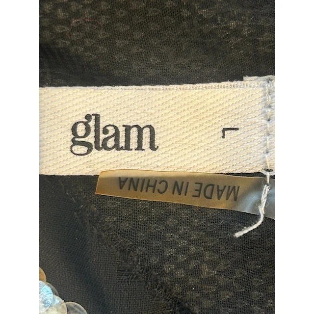 Glam Y2K Sequin Top Black Party Blouse Sparkly Short Sleeve Size Large - Image 5
