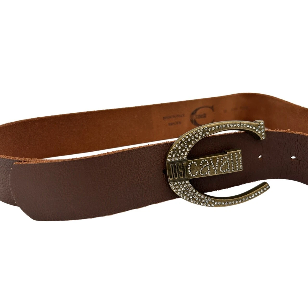 Just Cavalli Brown Leather Rhinestone Buckle Belt Size 40" Made In Italy - Image 2