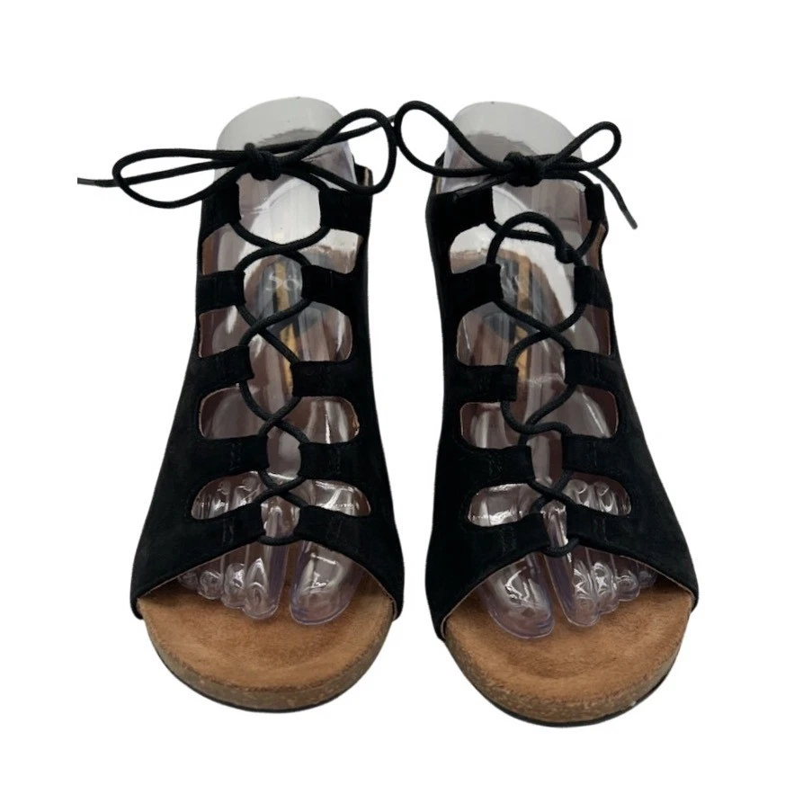 Söfft Women's Black Suede Lace Up Gladiator Wedge Sandals Shoes Size 8M - Image 2