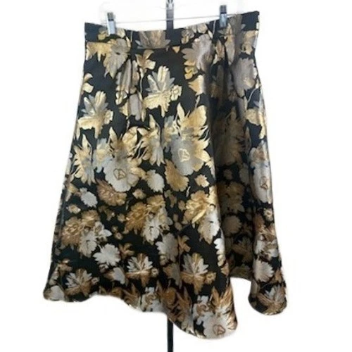 Chicwish Skirt Women's Size 2XL Black Gold Silver Metallic Brocade Pleated Midi - Image 3