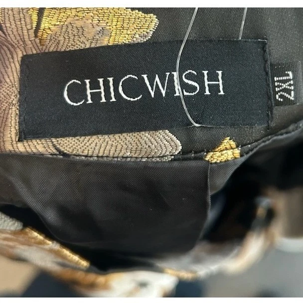 Chicwish Skirt Women's Size 2XL Black Gold Silver Metallic Brocade Pleated Midi - Image 4