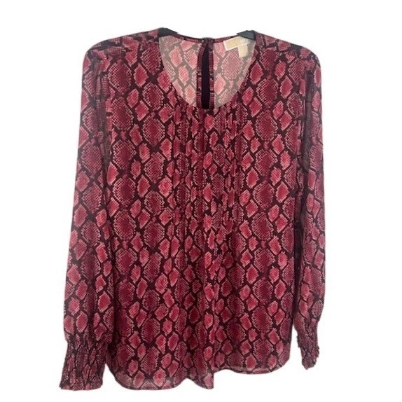 Michael Kors Black Snakeskin Print Blouse Long Sleeve Women's Size Large