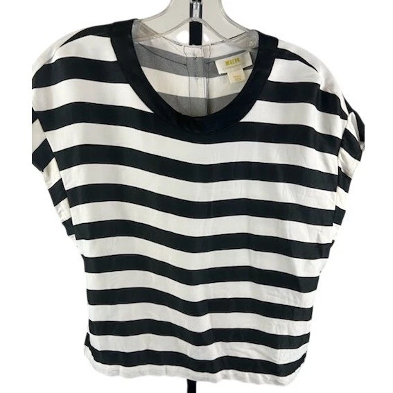 Maeve Anthropologie Black White Striped Button Down Back Blouse Top Size Small - Image 2