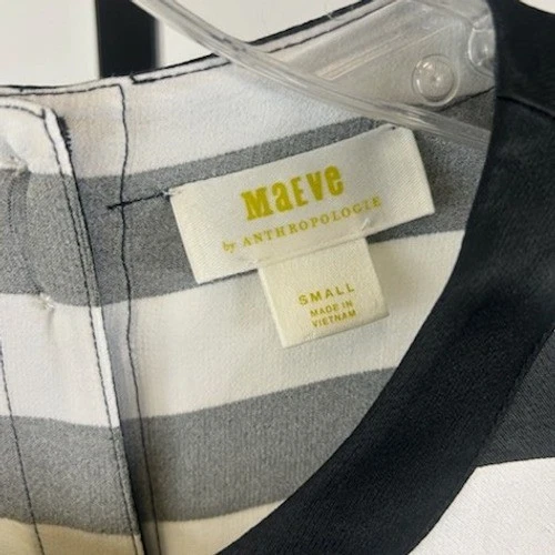 Maeve Anthropologie Black White Striped Button Down Back Blouse Top Size Small - Image 3