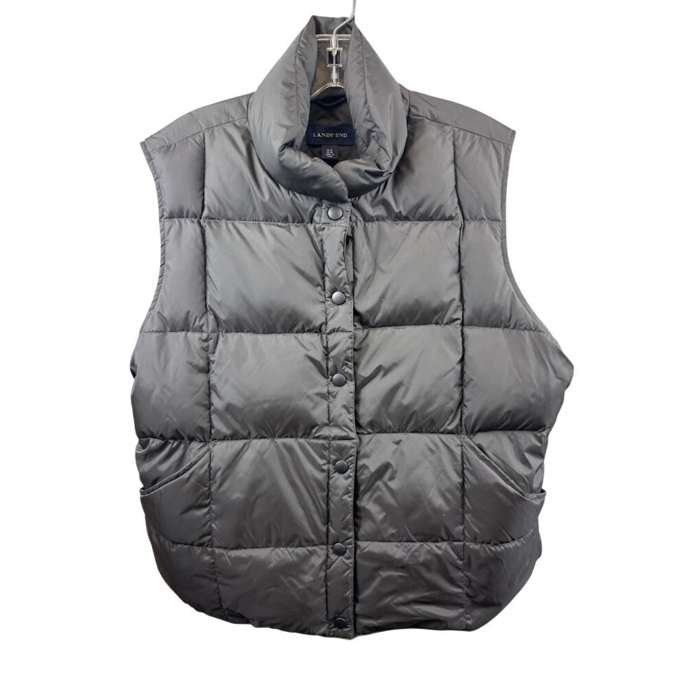 Lands' End Gray Down Puffer Vest Quilted Jacket Women's Size XL / P 18-20