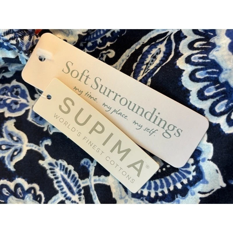 NWT Soft Surroundings Women's Paisley 100% Cotton Midi Dress Blue Size Large - Image 4