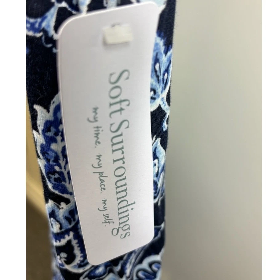NWT Soft Surroundings Women's Paisley 100% Cotton Midi Dress Blue Size Large - Image 5