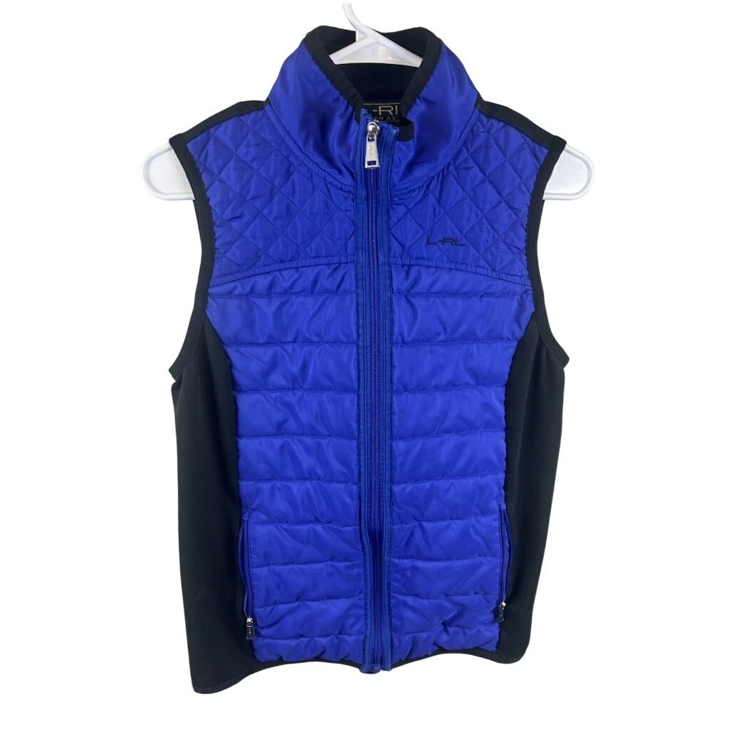 Ralph Lauren Vest Women Full Zip Quilted Puffer Black Blue Size Medium