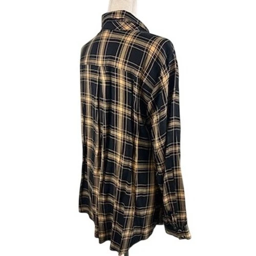 IMAN Plaid Button Down Shirt Embroidered Floral Long Sleeve Blouse Size 1X - Image 3