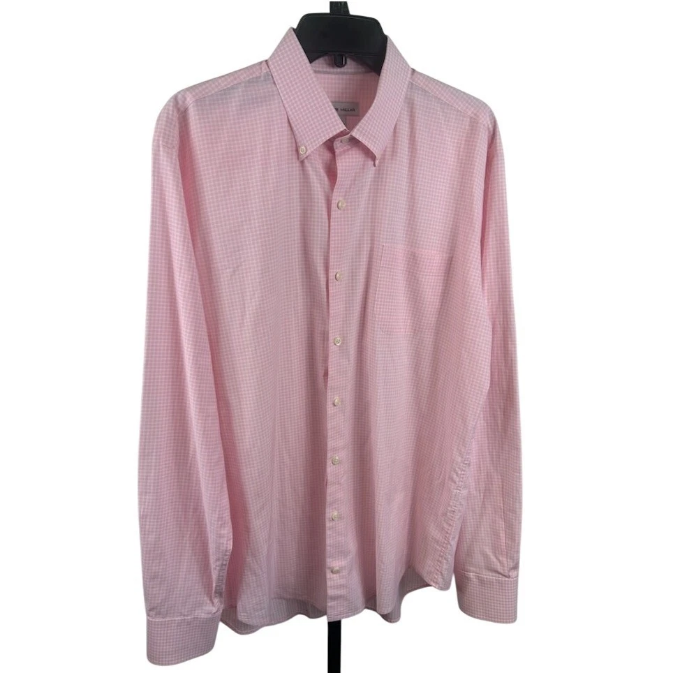 Peter Millar Mens Pink Gingham Button Down Long Sleeve Dress Shirt Size Large