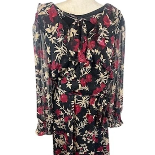 Jessica Howard Floral Chiffon Midi Dress Ruffle Trim Long Sleeve Size 22W - Image 2