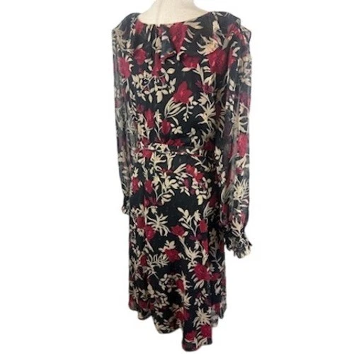 Jessica Howard Floral Chiffon Midi Dress Ruffle Trim Long Sleeve Size 22W - Image 3