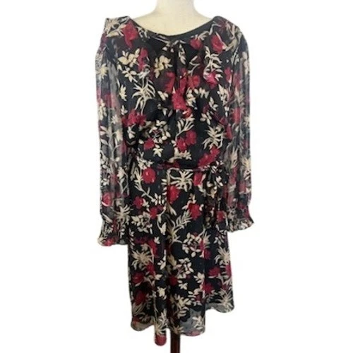 Jessica Howard Floral Chiffon Midi Dress Ruffle Trim Long Sleeve Size 22W - Image 4