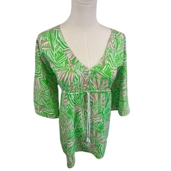 Lilly Pulitzer Floral Tunic Too Cover-Up Green Pink White Size Medium - Image 2