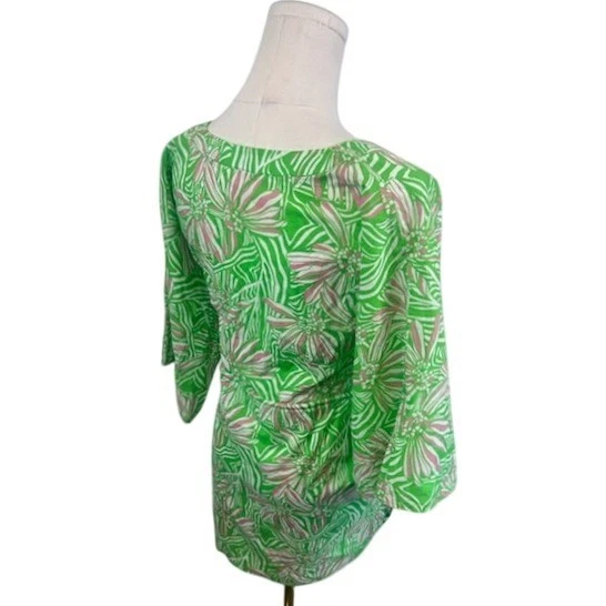 Lilly Pulitzer Floral Tunic Too Cover-Up Green Pink White Size Medium - Image 3