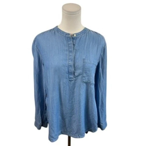 Athleta Chambray Tunic Top Women's Long Sleeve Button Up Denim Blue Size Medium - Image 3