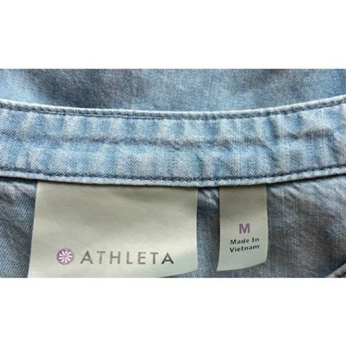 Athleta Chambray Tunic Top Women's Long Sleeve Button Up Denim Blue Size Medium - Image 5