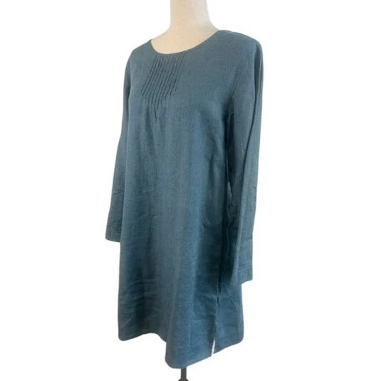 J.Jill Women's Robin's Egg Blue 100% Linen Long Sleeve Casual Dress Size Medium - Image 2