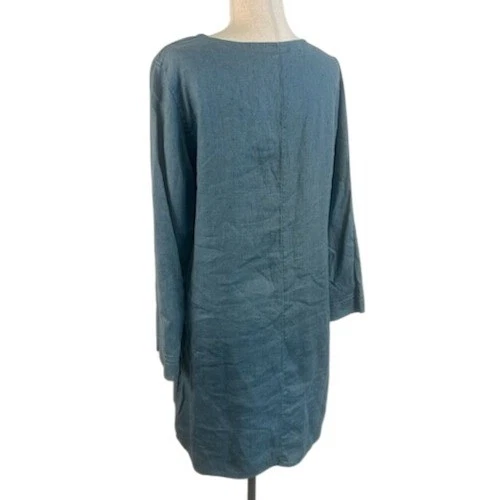 J.Jill Women's Robin's Egg Blue 100% Linen Long Sleeve Casual Dress Size Medium - Image 3