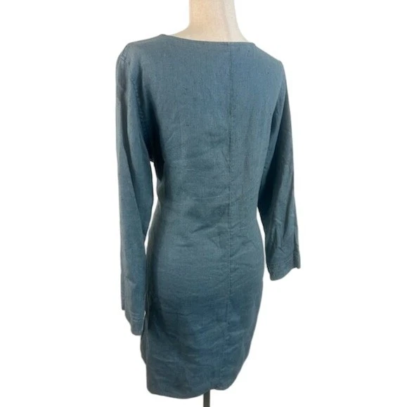 J.Jill Women's Robin's Egg Blue 100% Linen Long Sleeve Casual Dress Size Medium - Image 4