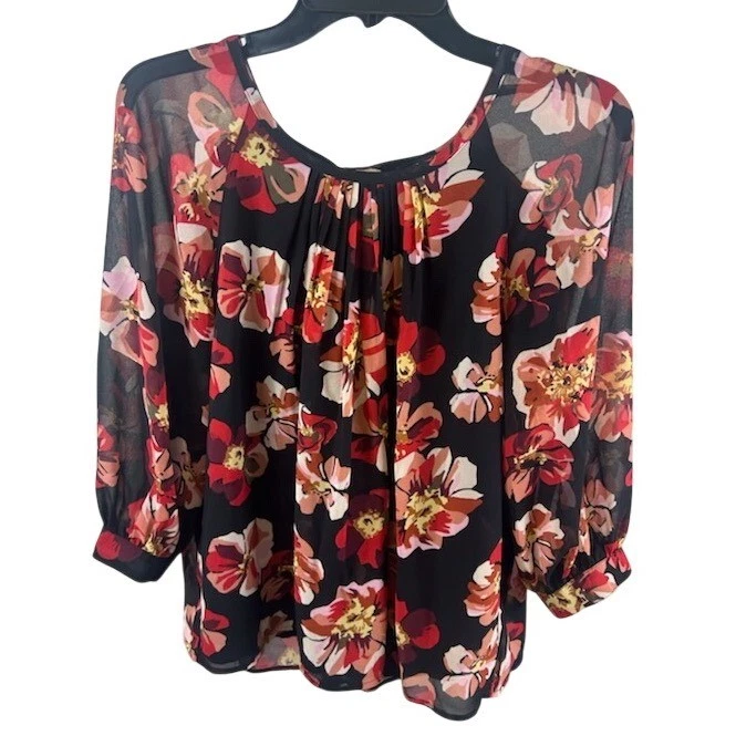 Madewell Floral Blouse Women's Long Sheer Sleeve Casual Top Size Small $145