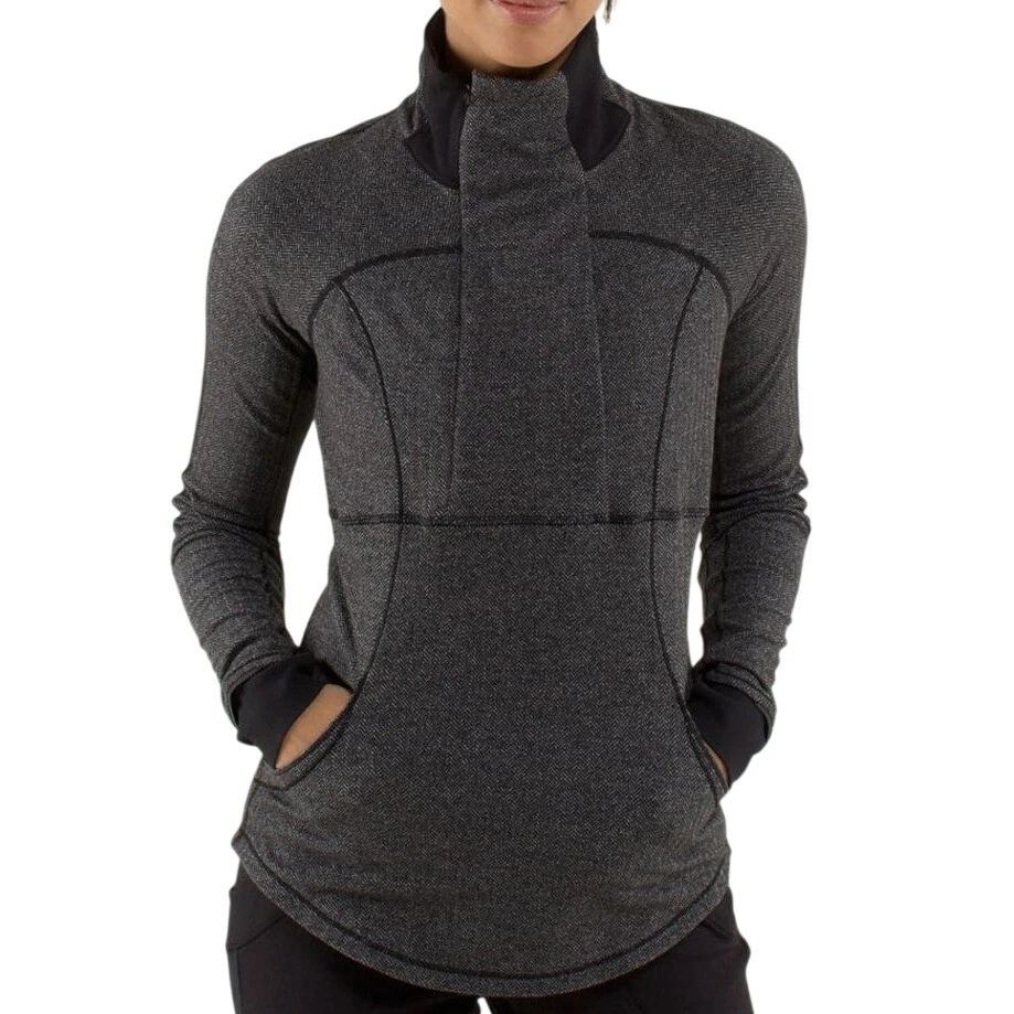 Lululemon Define Mock Neck Pullover Herringbone Gray Size 6