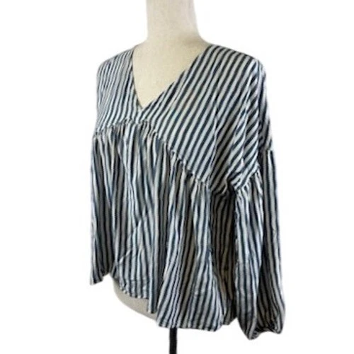 Madewell Striped V-Neck Peplum Long Sleeve Blouse Top Women's Size Small - Image 2