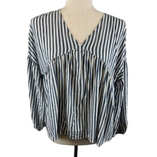 Madewell Striped V-Neck Peplum Long Sleeve Blouse Top Women's Size Small - Image 3