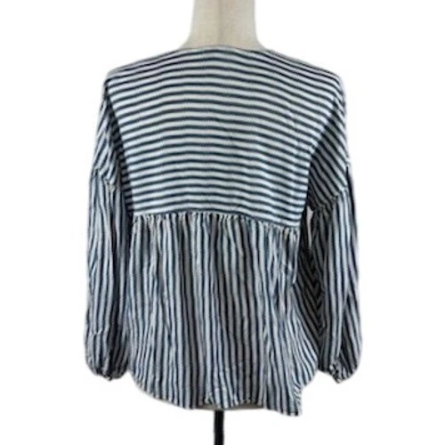 Madewell Striped V-Neck Peplum Long Sleeve Blouse Top Women's Size Small - Image 5