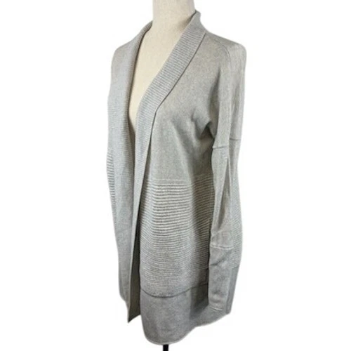 Lululemon Cardigan Long Sweater Merino Wool Blend Open Front Ribbed Gray Size 4 - Image 2