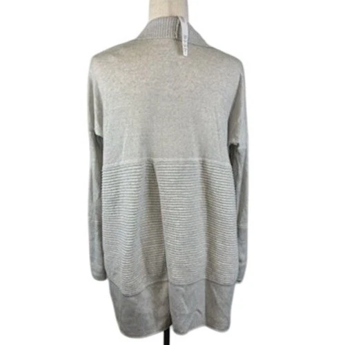 Lululemon Cardigan Long Sweater Merino Wool Blend Open Front Ribbed Gray Size 4 - Image 4