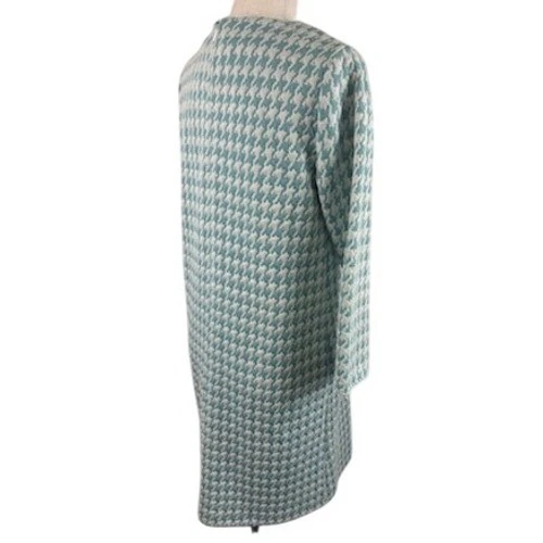 Tyler Boe Kim Dress Teal Houndstooth Print Long Sleeve Knit Women's Size Medium - Image 3